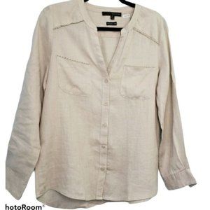 Harve Benard Linen Open V neck Button up B…